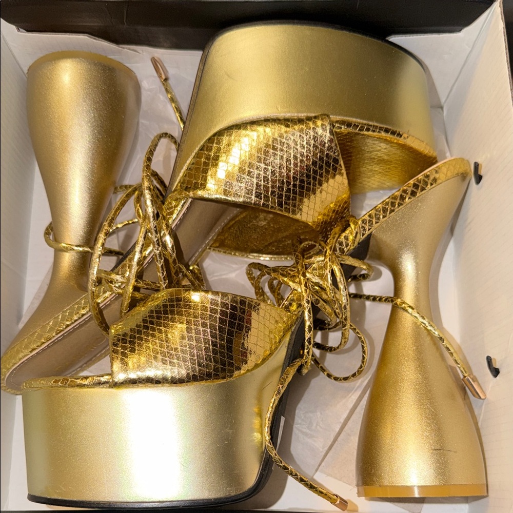 Gold Platform Lace-Up Women's Heels